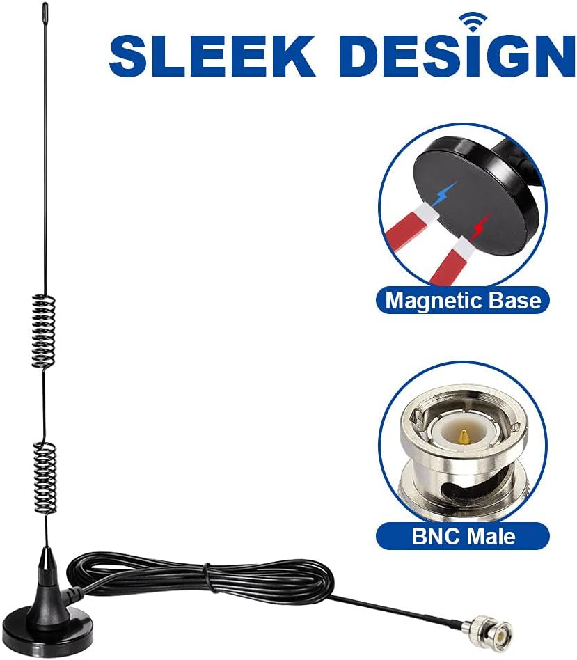 20-1300Mhz Police Scanner Antenna Magnetic Base HF VHF UHF Two Way Ham Radio BNC Male Antenna Compatible with Uniden Bearcat Whistler Radio Shack Police Scanner