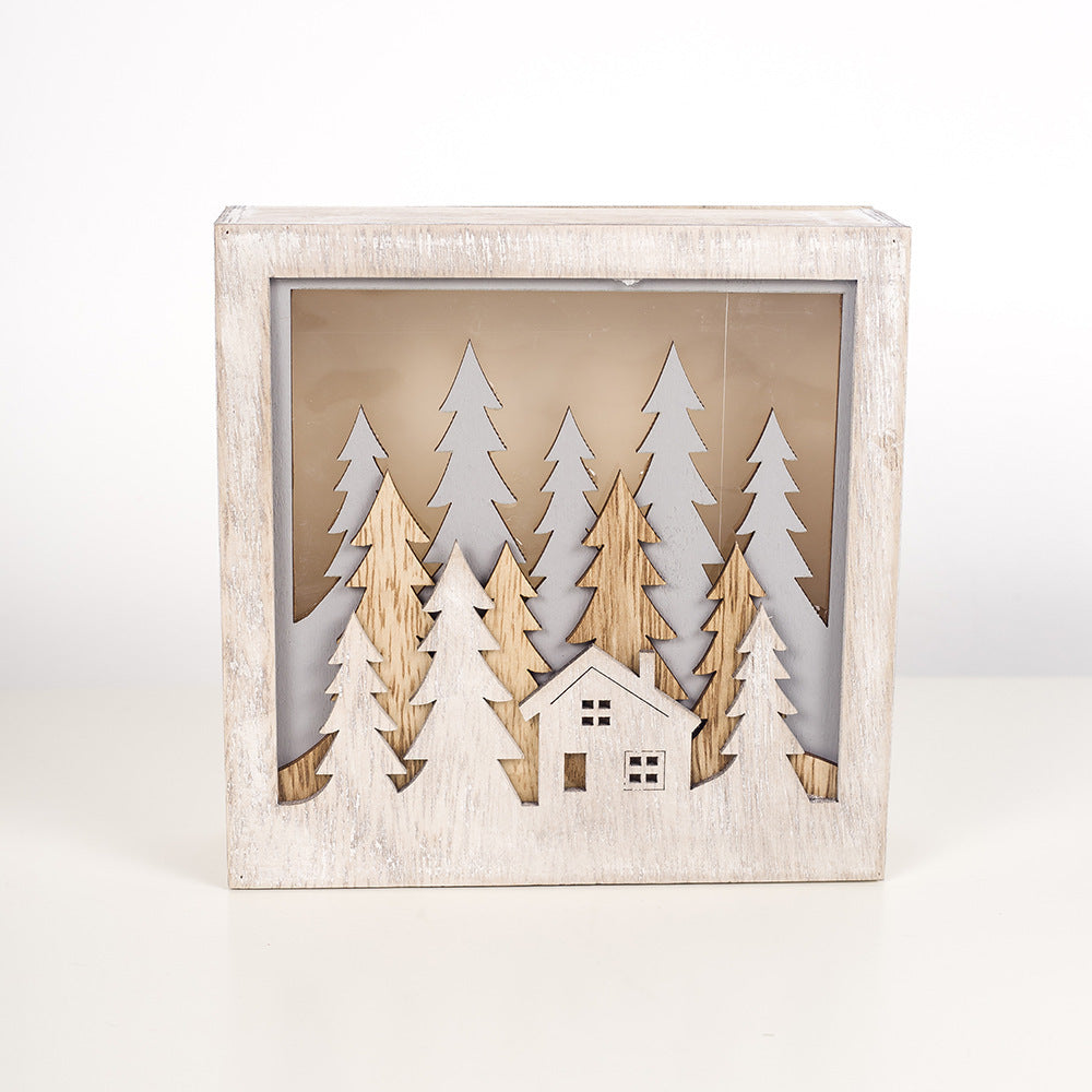 Christmas Decoration Ornaments Wooden Luminous Small Square Box