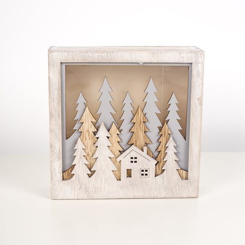 Christmas Decoration Ornaments Wooden Luminous Small Square Box
