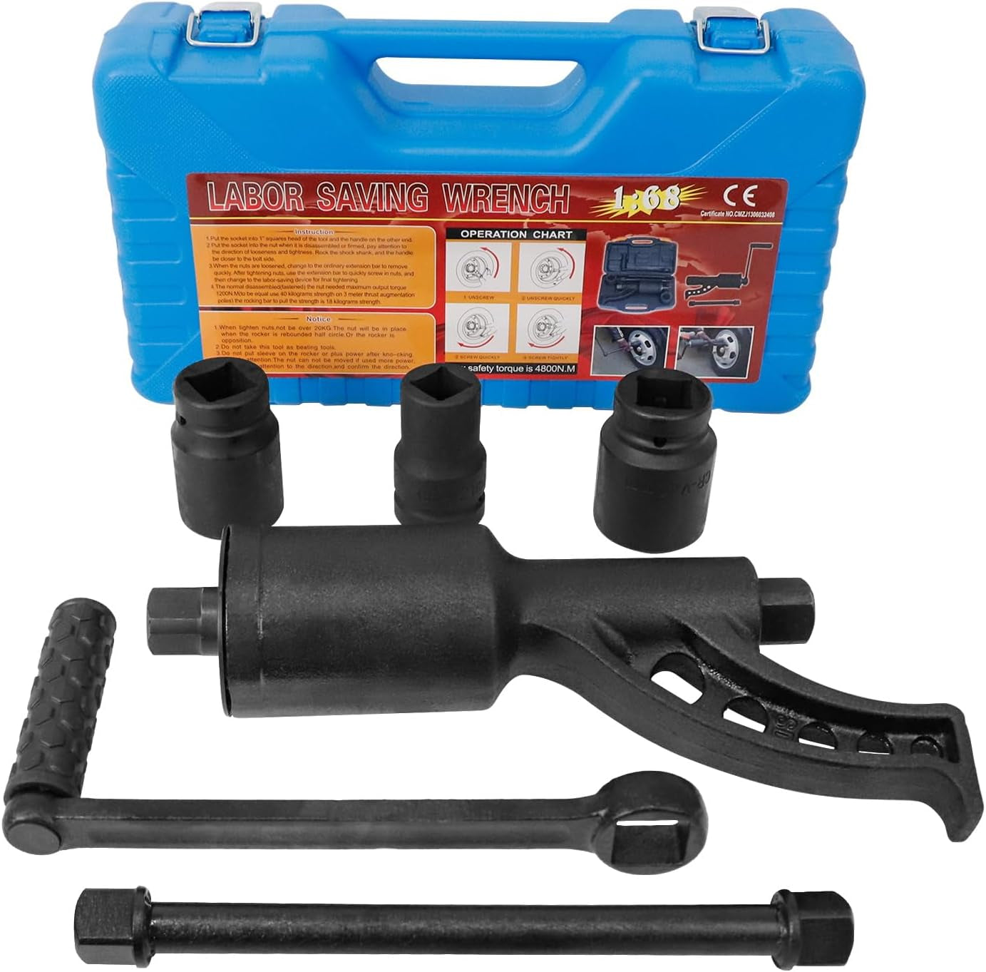Heavy Duty Torque Multiplier Wrench Set - 1:64 Torque Wrench Set 11PCS Labor Saving Torque Multiplier Wrench Lug Nut Remover Lug Nut Wrench Set 1'' Drive 4800 NM with 8PCS CR-V Sockets Set (24-38MM)