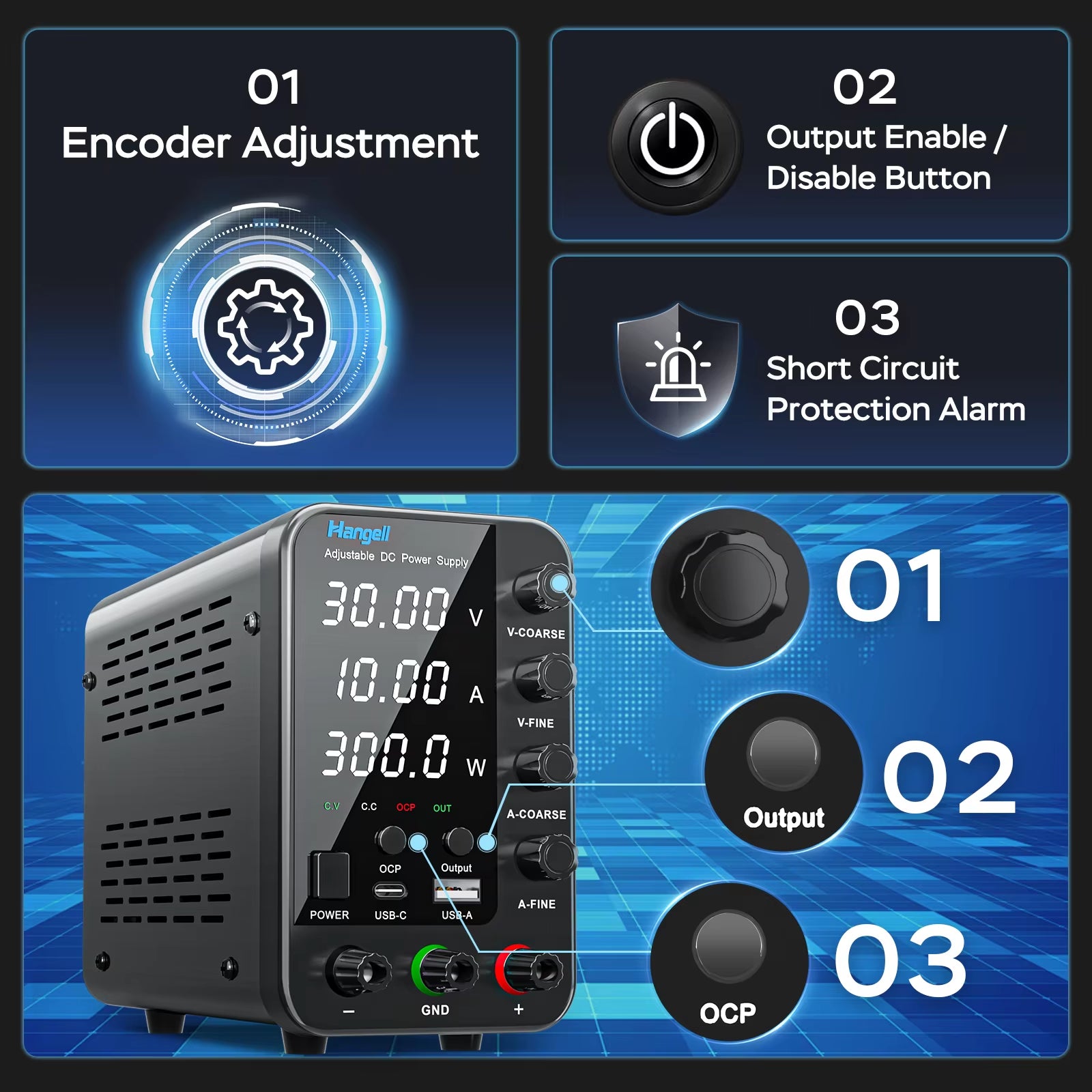 DC Laboratory Power Supply 30V 60V 120V Adjustable Voltage Regulator Bench Switching Power Supply Preset Current ON/OFF