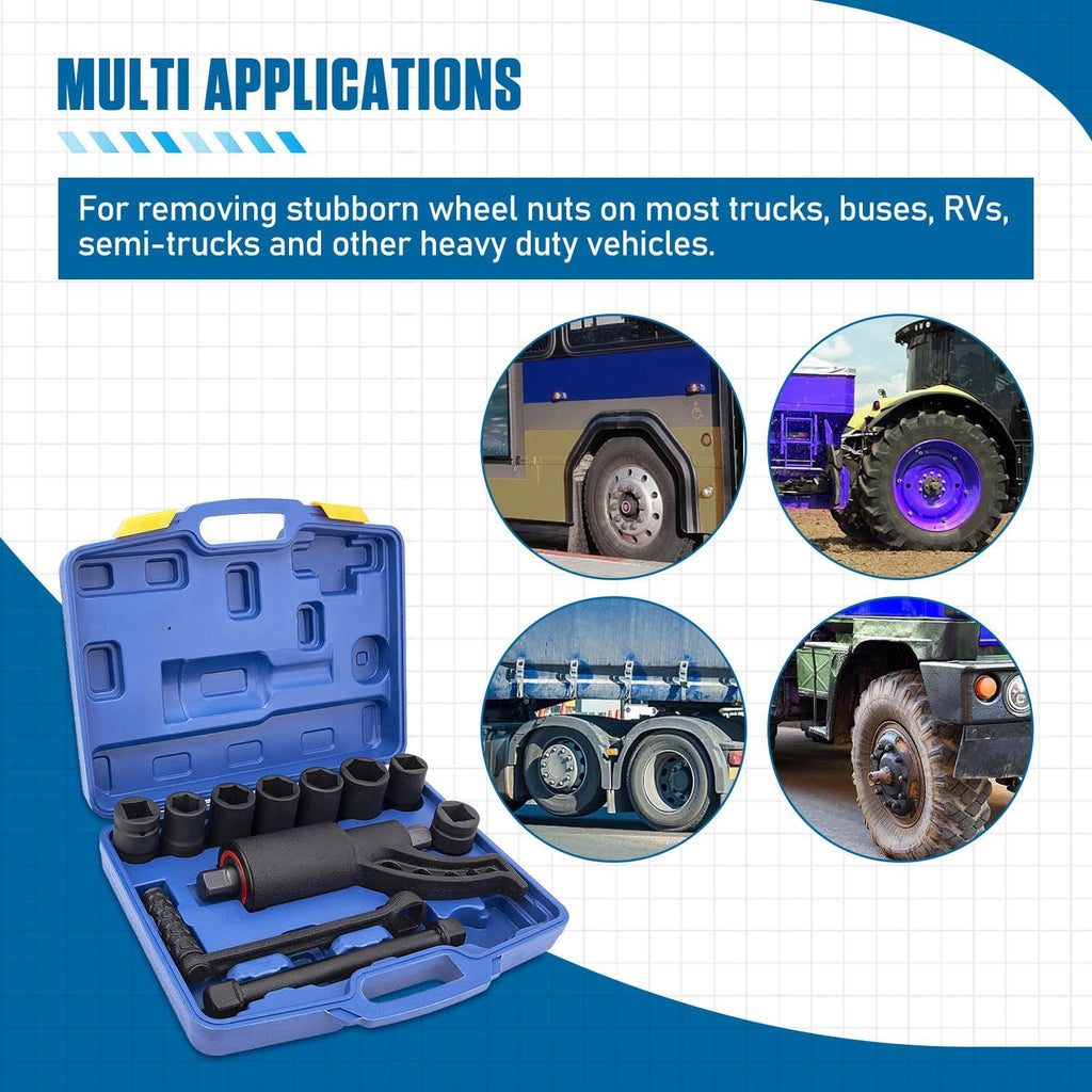Heavy Duty Torque Multiplier Wrench Set - 1:64 Torque Wrench Set 11PCS Labor Saving Torque Multiplier Wrench Lug Nut Remover Lug Nut Wrench Set 1'' Drive 4800 NM with 8PCS CR-V Sockets Set (24-38MM)