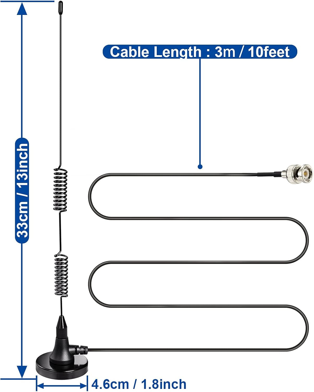 20-1300Mhz Police Scanner Antenna Magnetic Base HF VHF UHF Two Way Ham Radio BNC Male Antenna Compatible with Uniden Bearcat Whistler Radio Shack Police Scanner